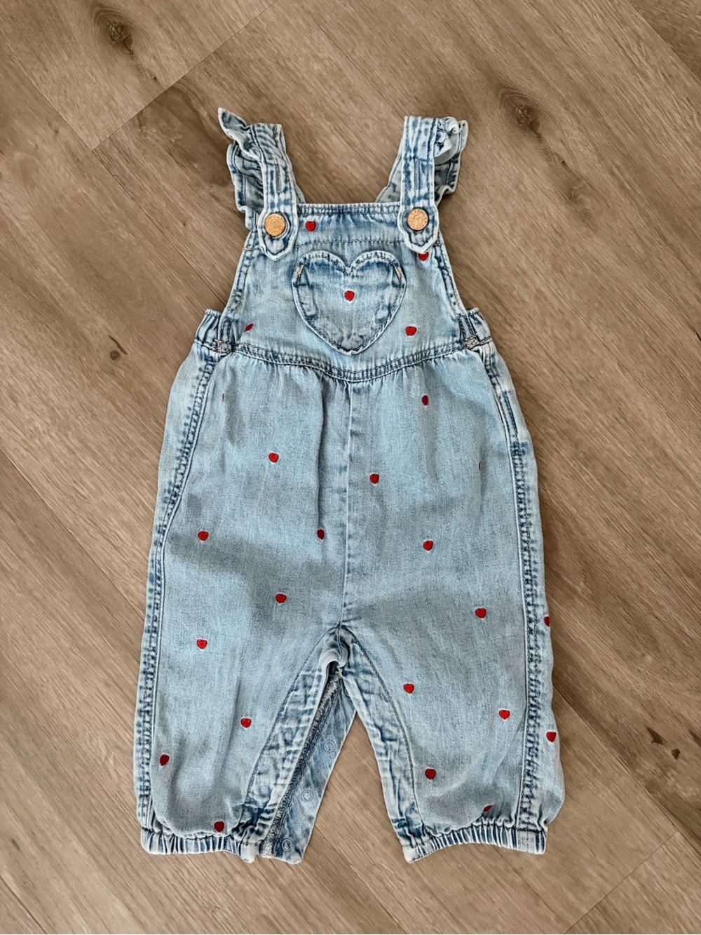 GAP Baby embroidered Denim Heart Overalls with Red Heart Details Size 3-6 months